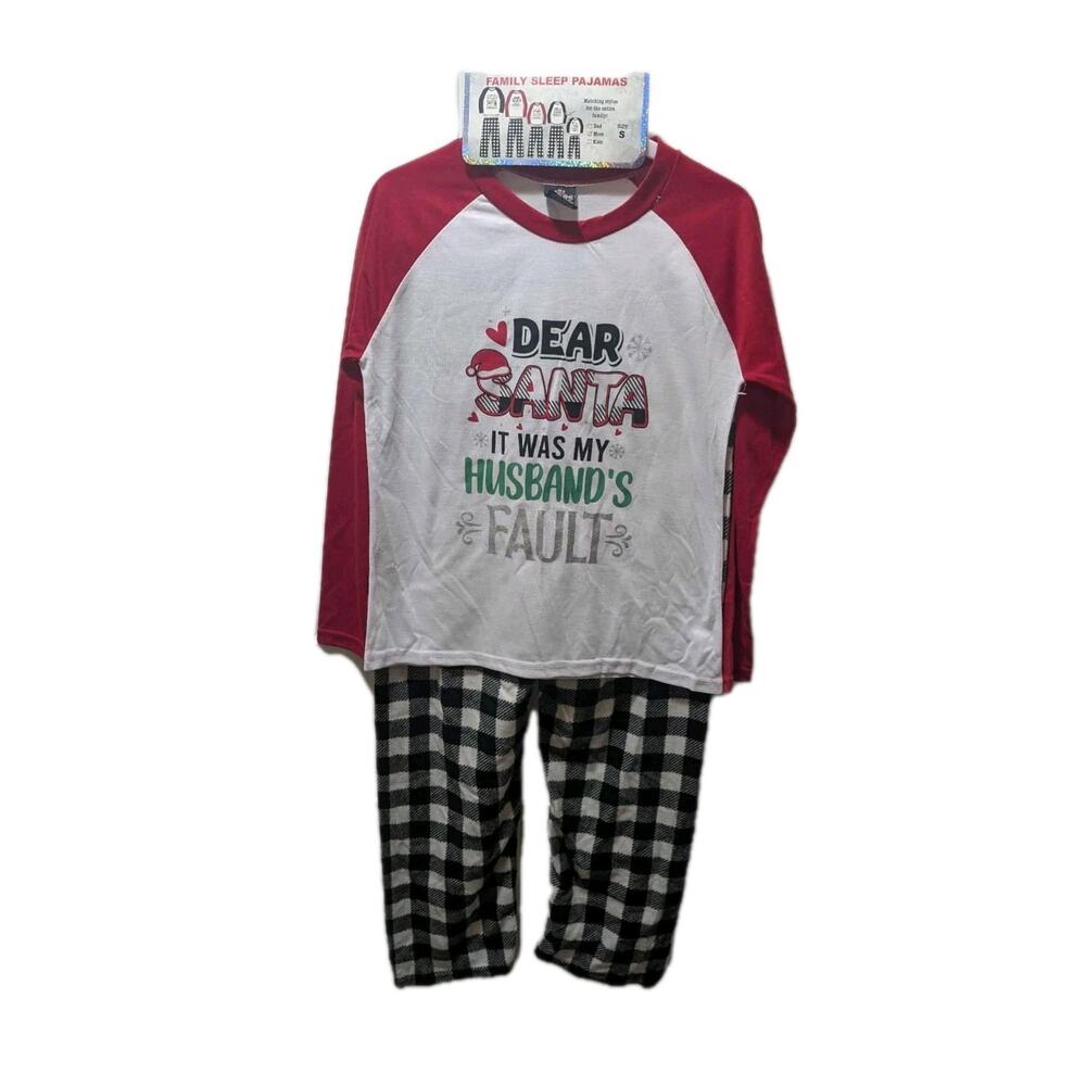 Funny Family Deer Santa Christmas Holiday Pajamas 2 Piece Plaid Women's S